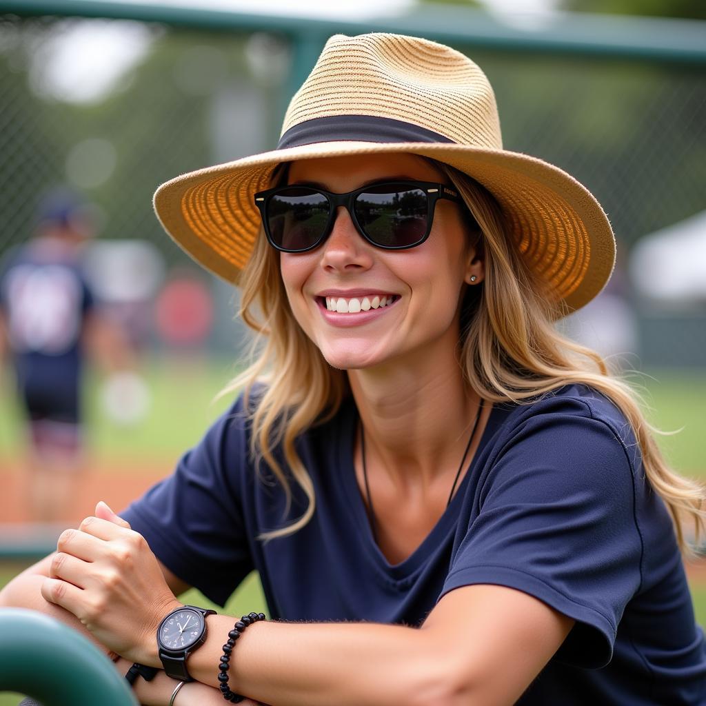 Softball Mom with Hat and Sunglasses