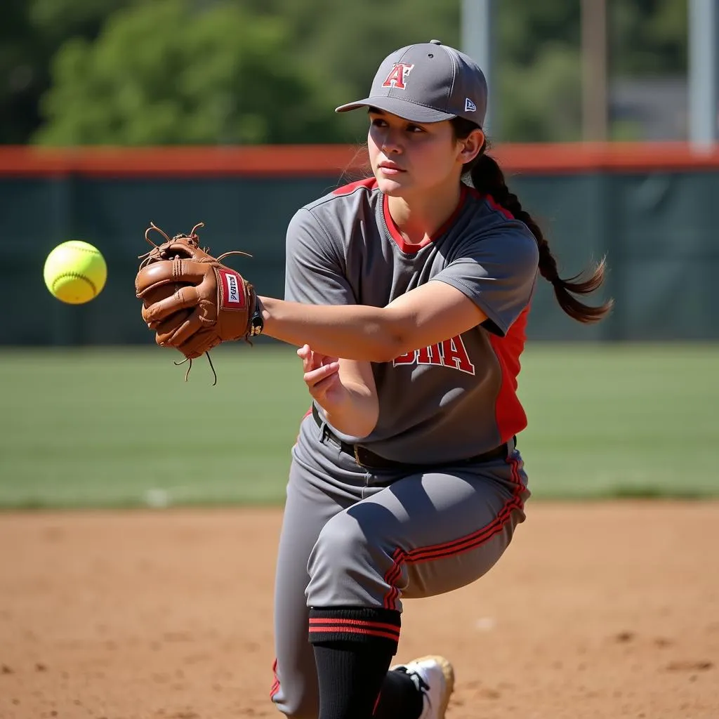 Softball pitcher in action