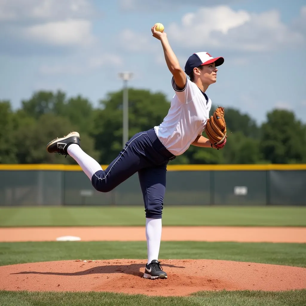 Pitcher in action on the softball mound