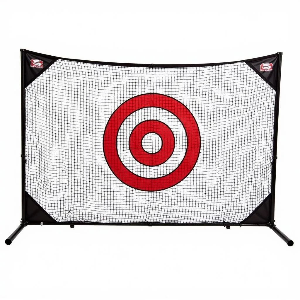 Softball pitching net with a clearly marked strike zone for practice