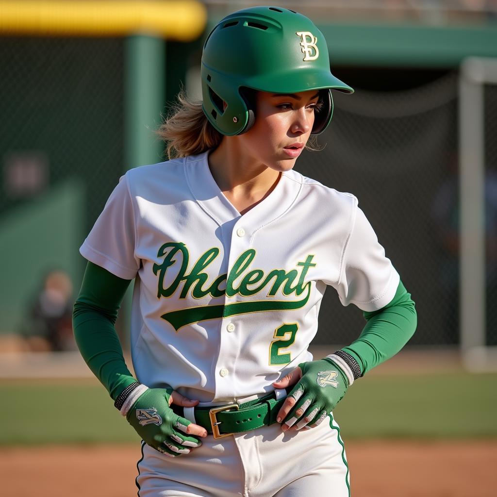 Softball Player Adjusting Kelly Green Belt