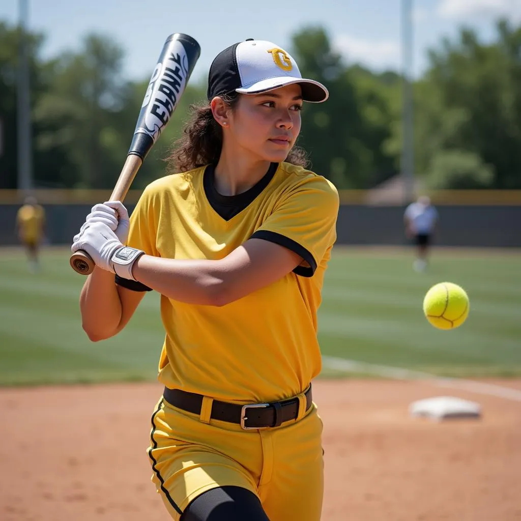 Softball Player Practicing Batting