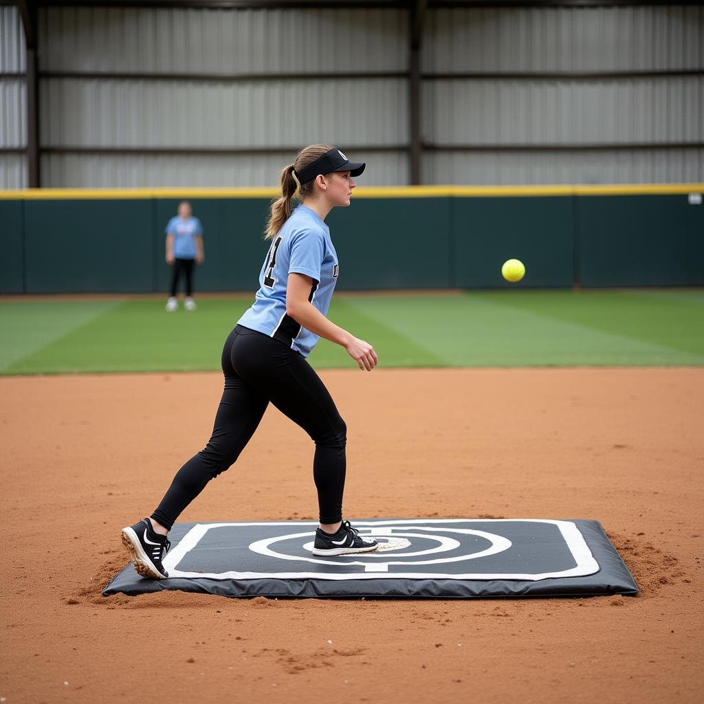 Indoor practice with a softball strike mat