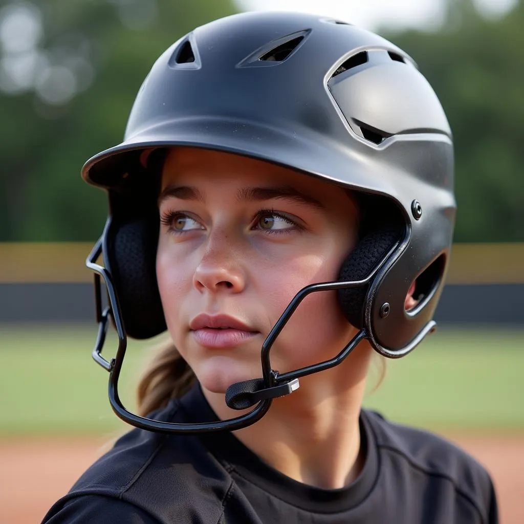 Softball Player Wearing Black Helmet