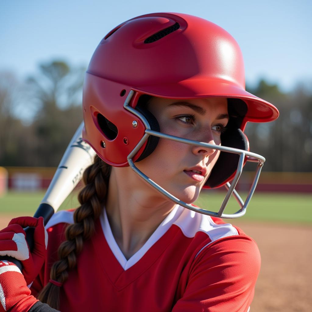 Softball Player Wearing Helmet with Face Mask