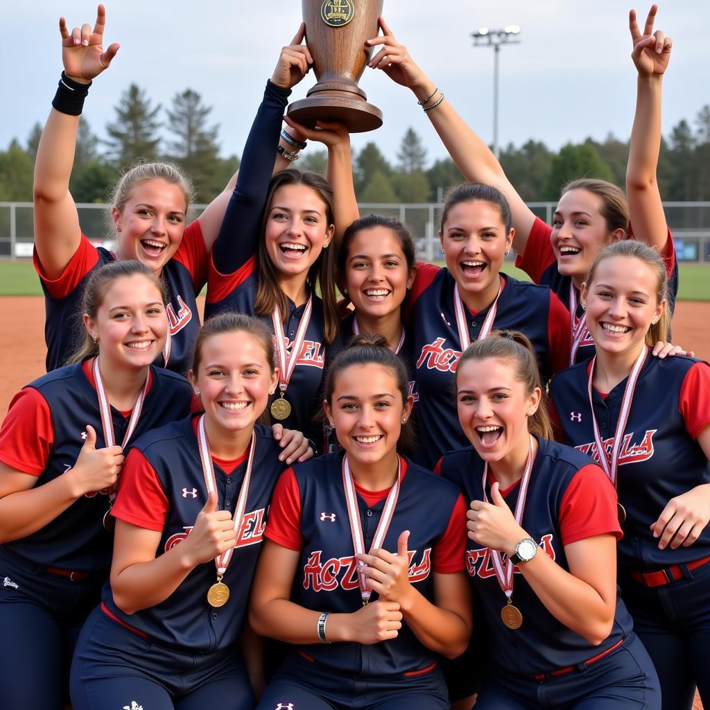 Softball Team Celebrating with Championship Rings