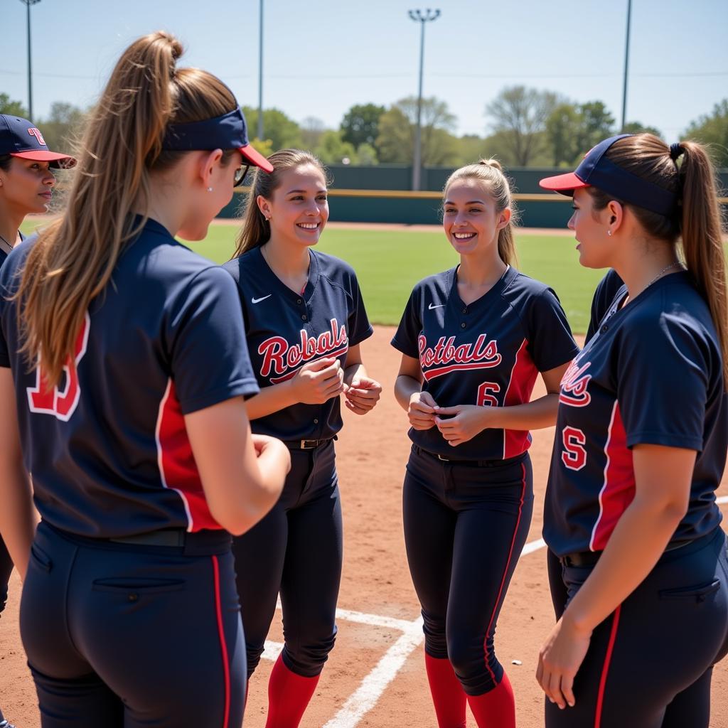 Softball Team Huddle Strategy Discussion