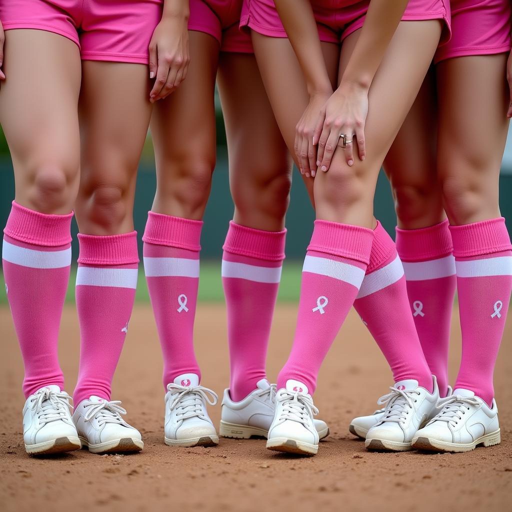 Team photo in breast cancer awareness socks