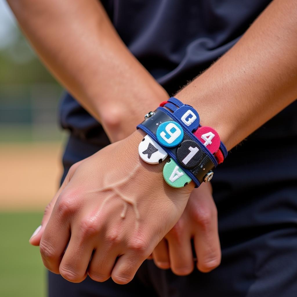 Close-up of softball wristband signals