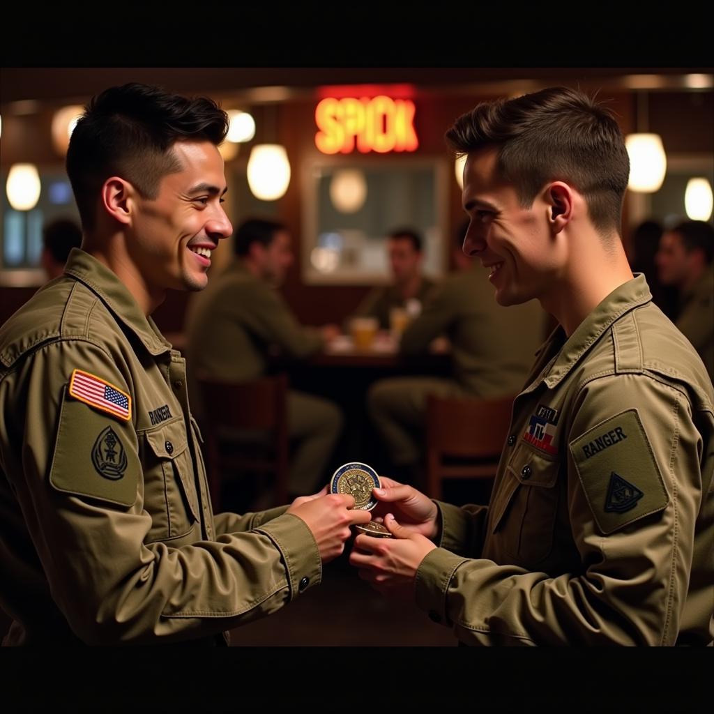  Soldiers Exchanging Ranger Challenge Coins