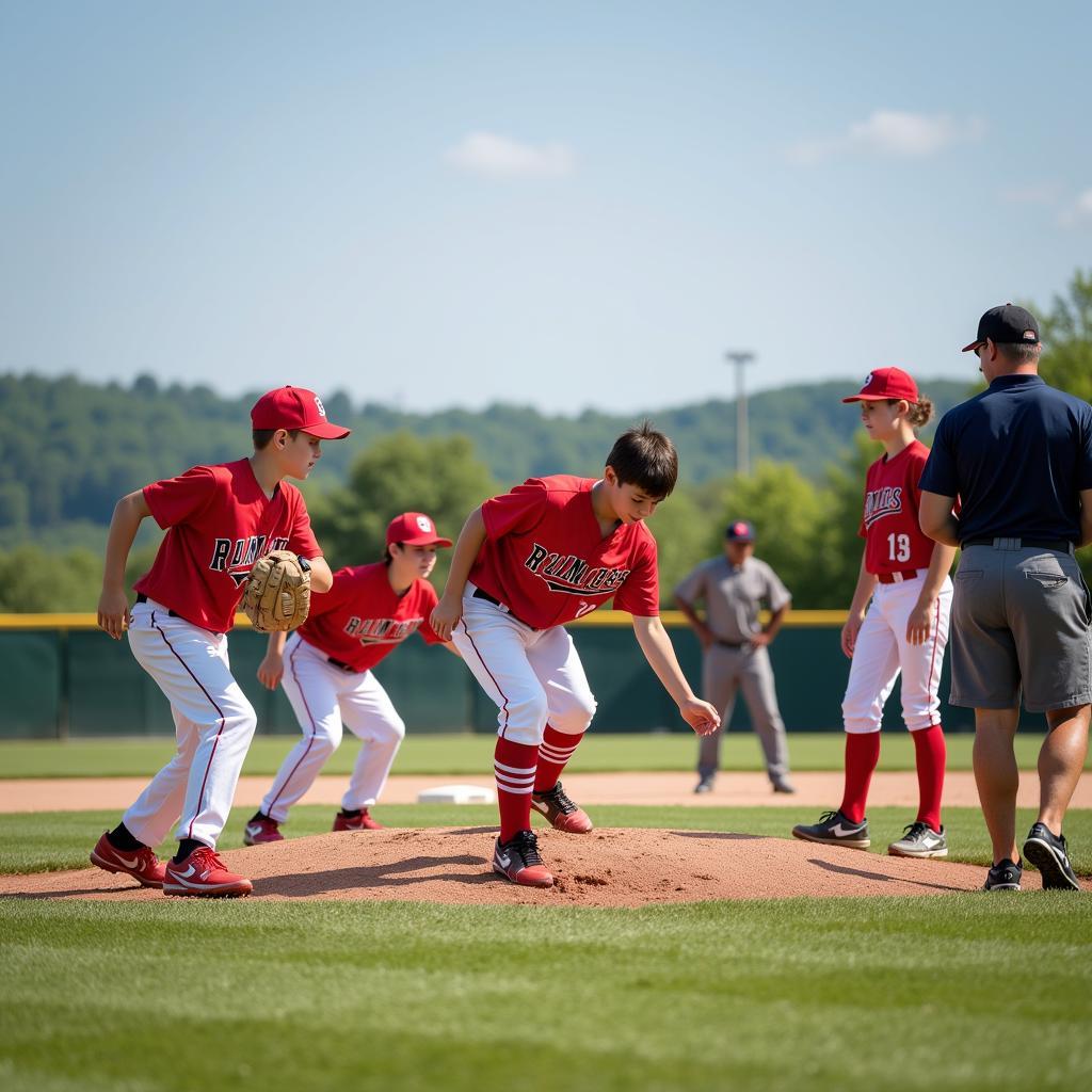 Young athletes training at a baseball camp in South Hill.