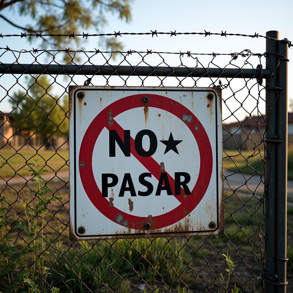 Spanish "No Pasar" Sign with Fence