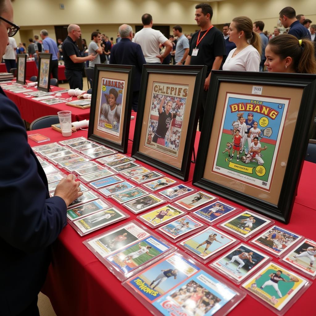 Sports cards displayed at a charity auction