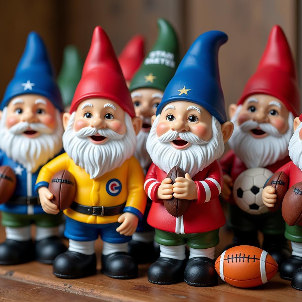 Sports-themed gnome bobbleheads