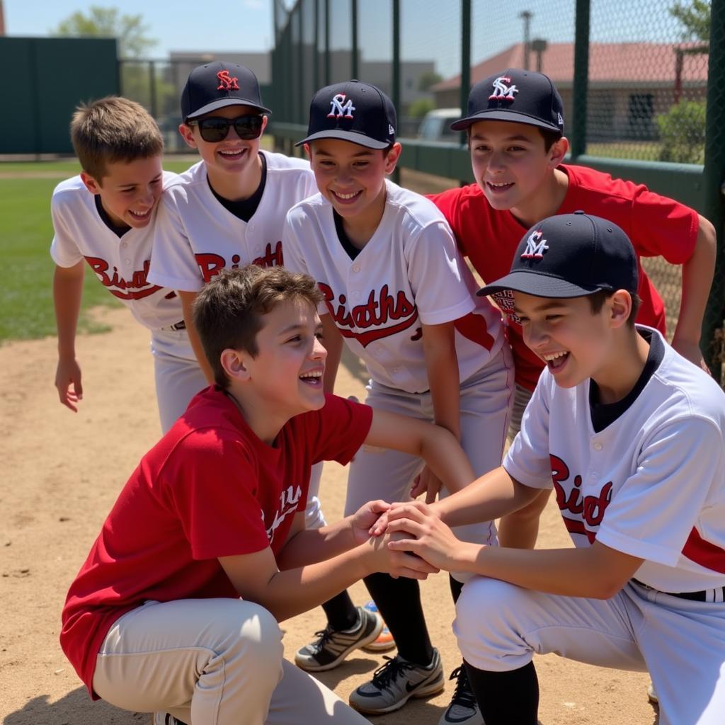 Campers participating in a team-building exercise at St. John Baseball Camp.