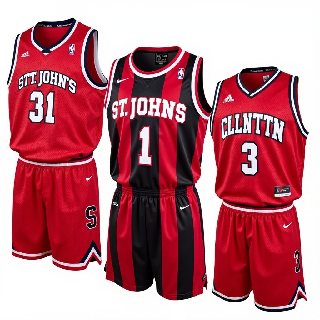 Different types of St. John's Red Storm basketball jerseys available: home, away, and throwback.