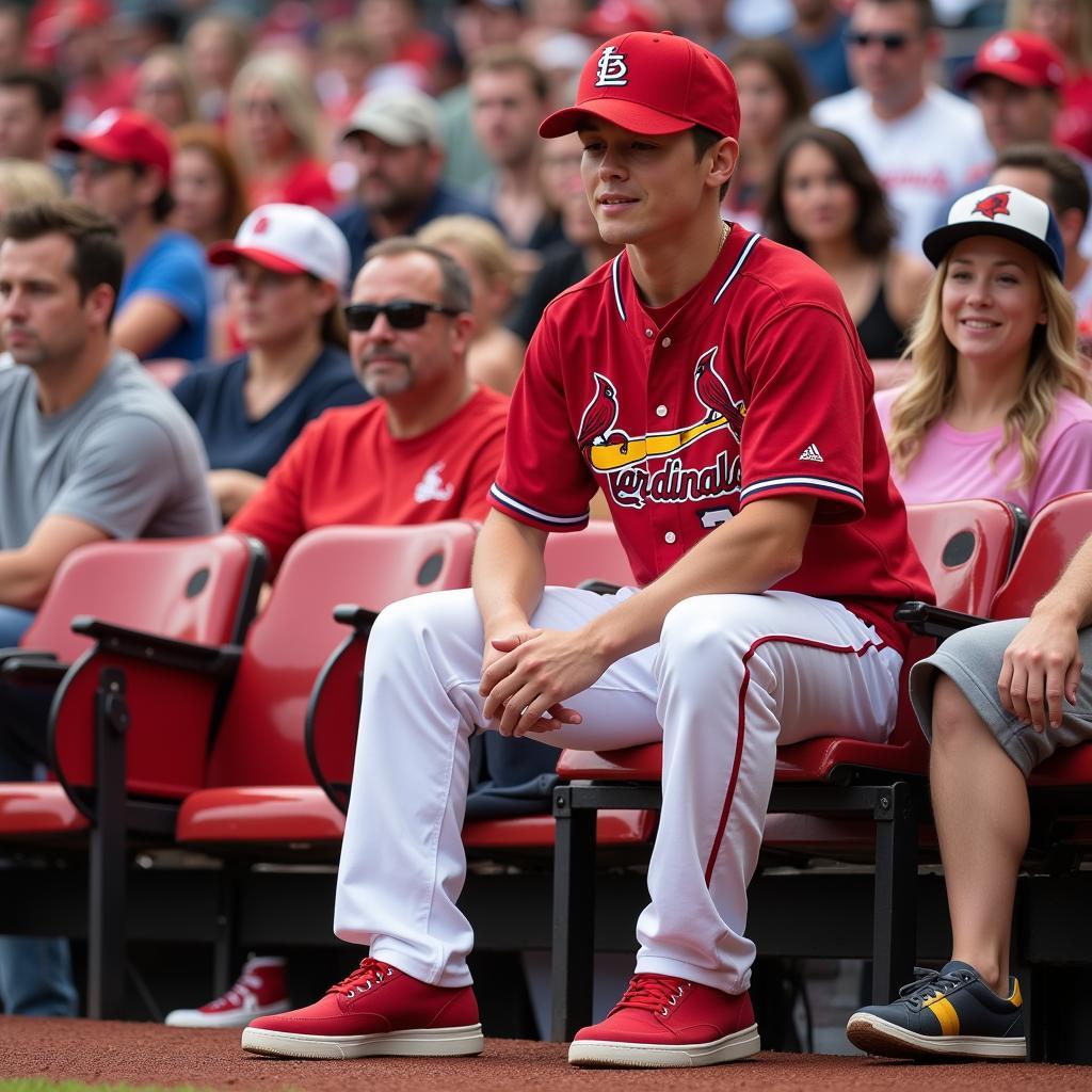 St. Louis Cardinals fan sporting Hey Dudes at a game