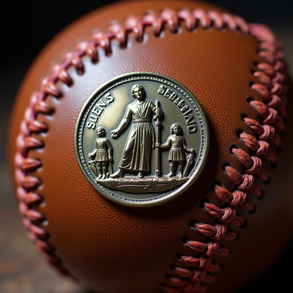 Close-up of St. Sebastian Medal Baseball