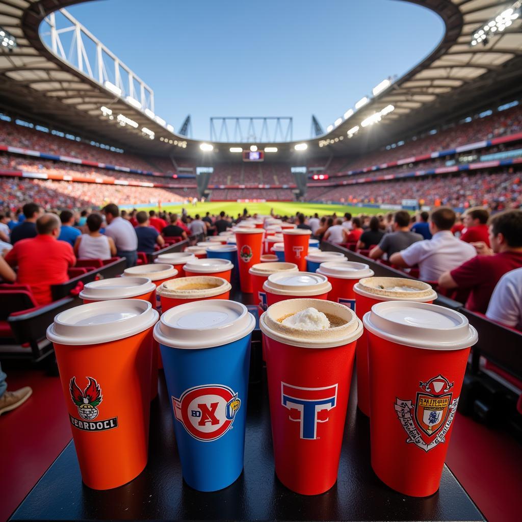 Colorful stadium cups at a sporting event