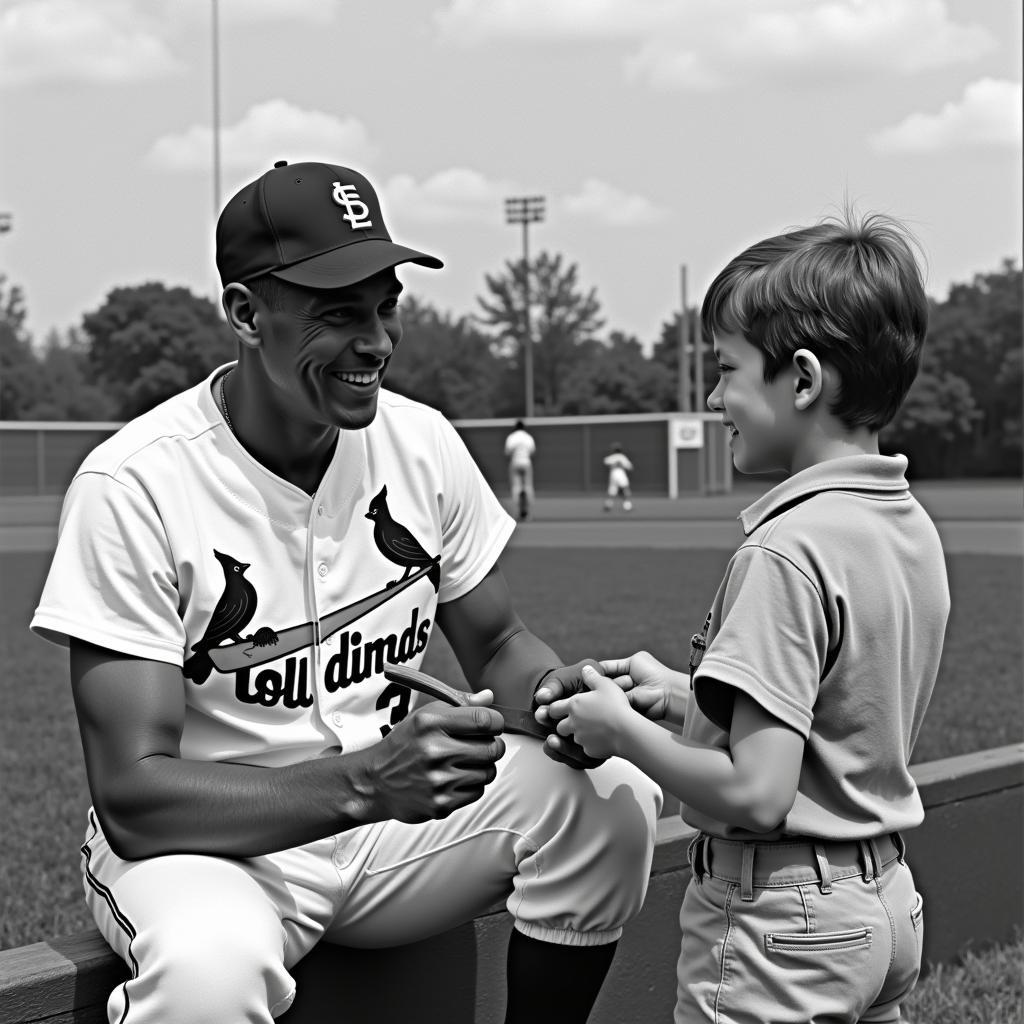 Stan Musial signing a baseball bat for a fan