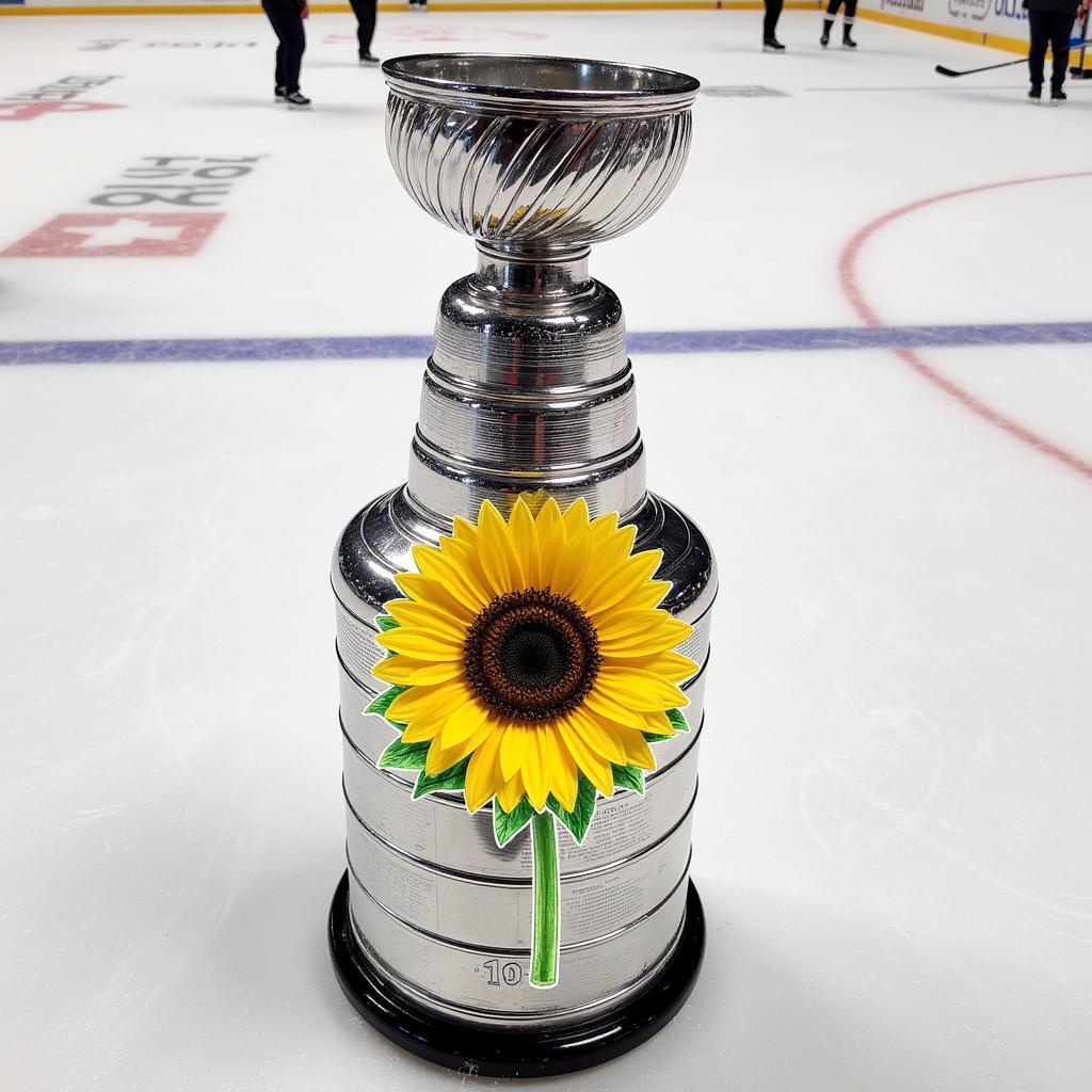 Social media post featuring a sunflower and the Stanley Cup