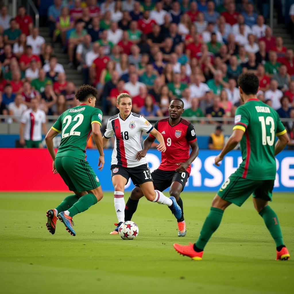 Football tournament with players competing fiercely