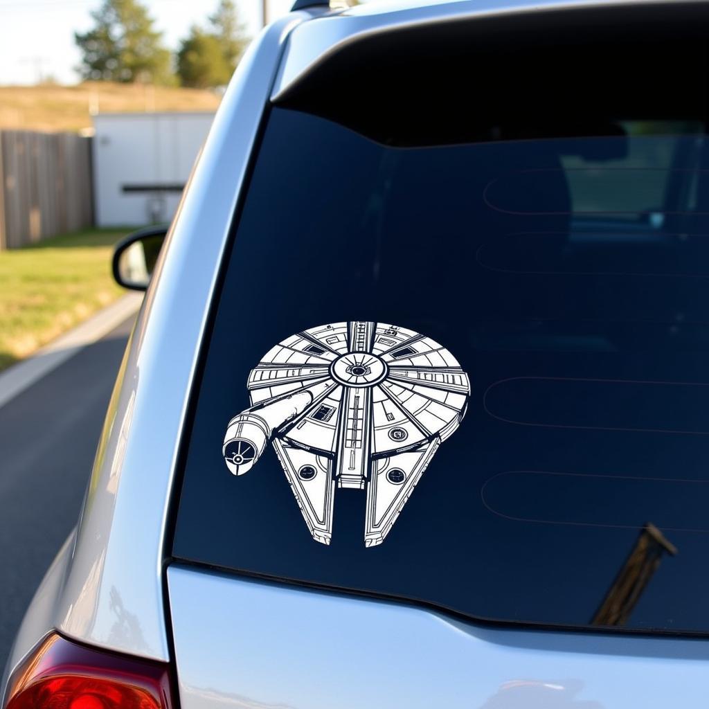 A close-up shot of a Star Wars decal applied to a car window