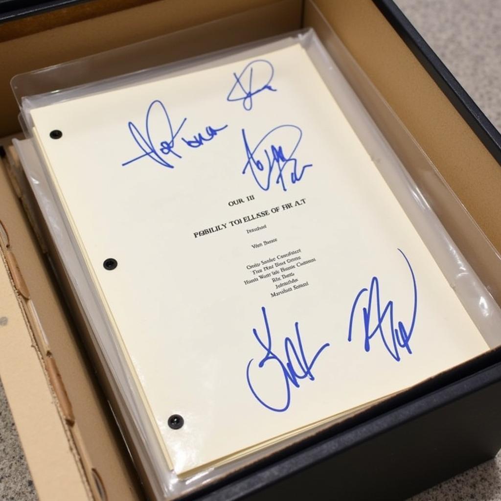 Proper storage of autographed movie scripts in archival sleeves and folders