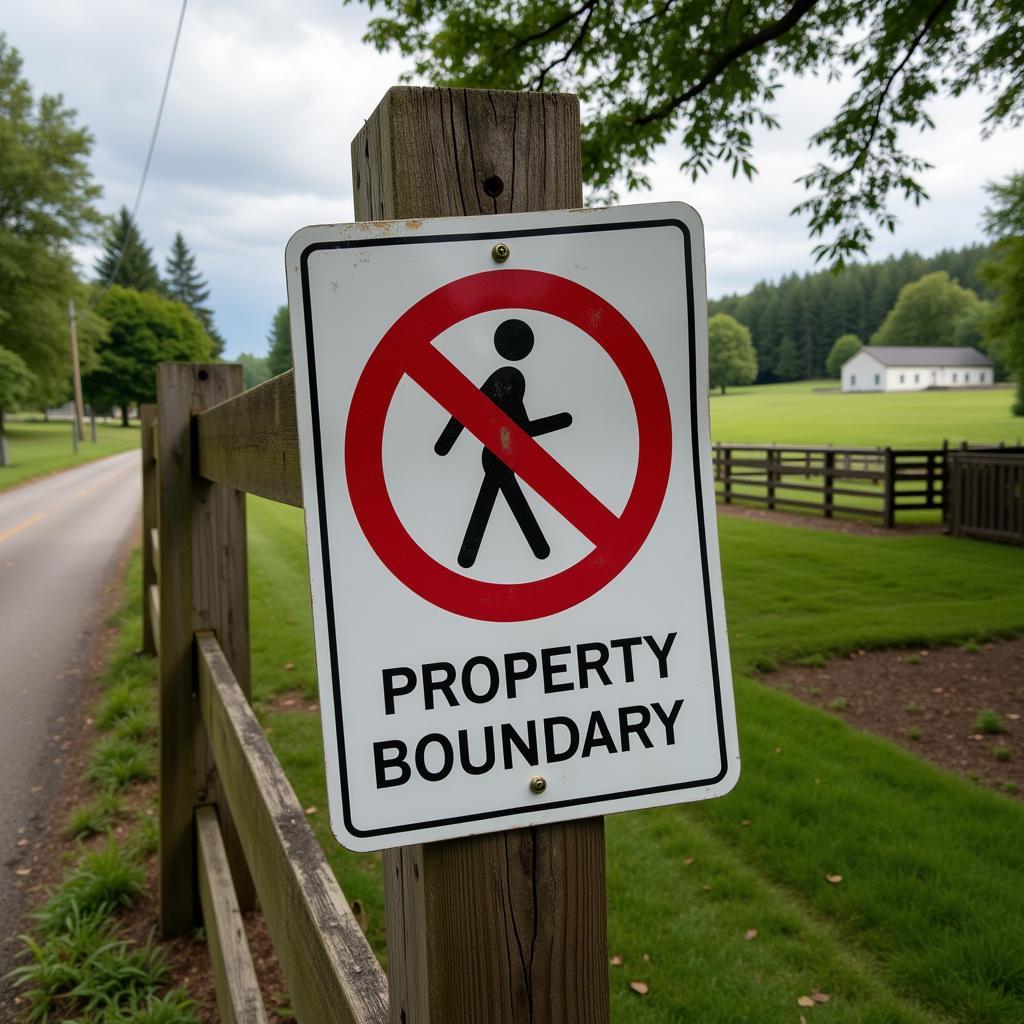 Aluminum no trespassing sign strategically placed on a property boundary near a fence line. 