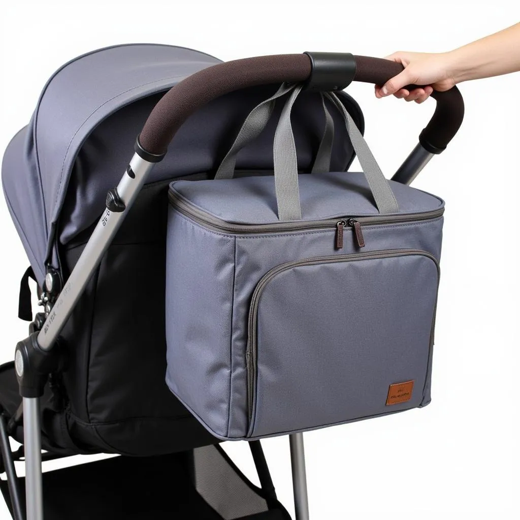 Stroller cooler bag attached to a stroller handle