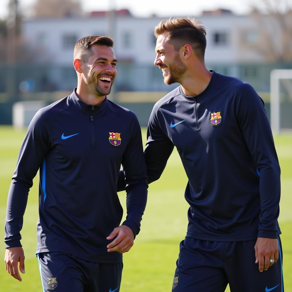 Suárez and De Jong during training