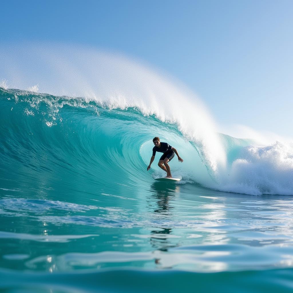 Surfer enjoying a wave generated by a soft wave machine