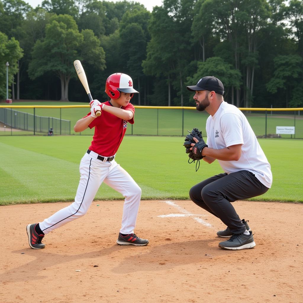 T Ball Mentor Demonstrating Proper Swing Mechanics