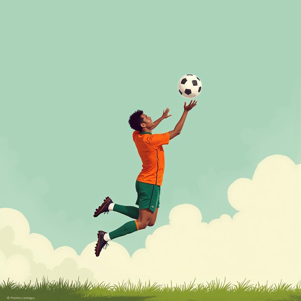 Footballer reaching for a tall straw on the field