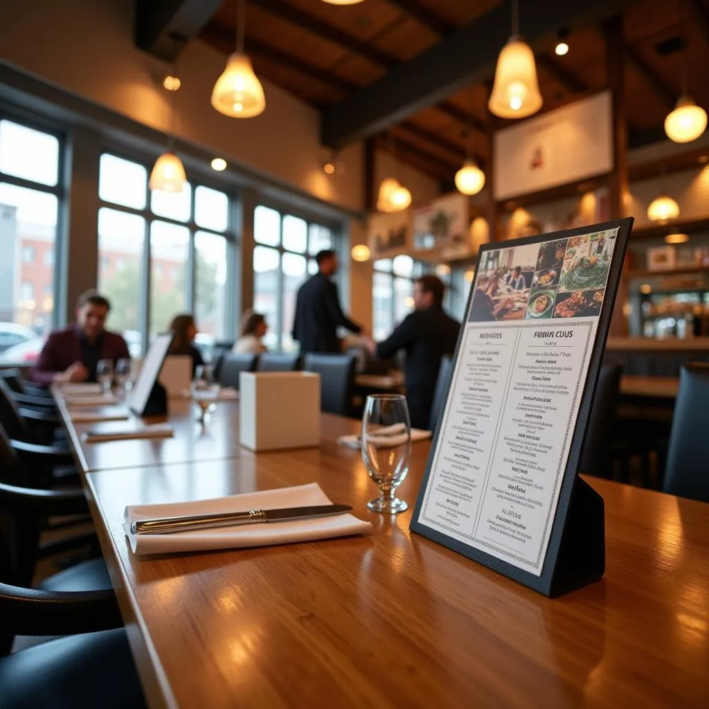 Tall table sign holders showcasing a restaurant menu