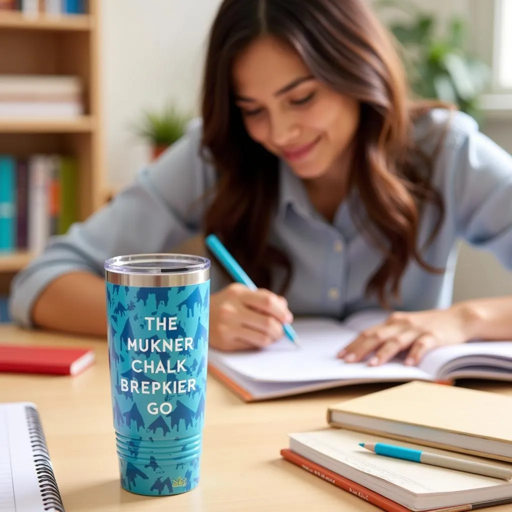 Personalized Tumbler on a Teacher's Desk