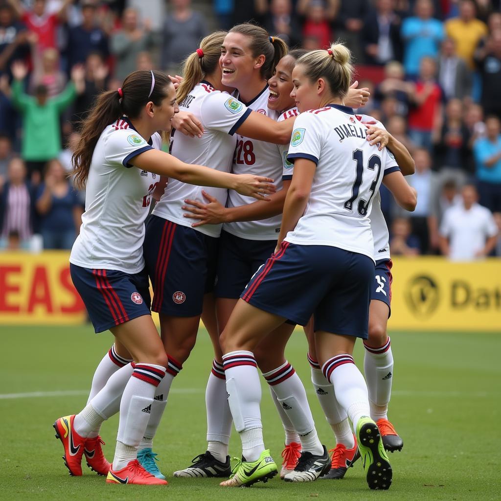 Team celebrating a goal scored from the trout belt