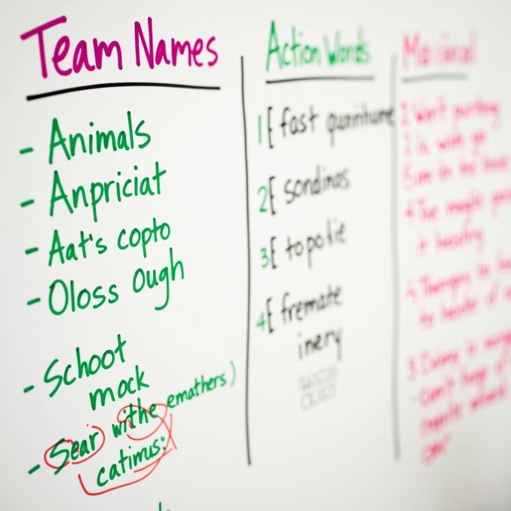 Team Names Brainstorming List on Whiteboard