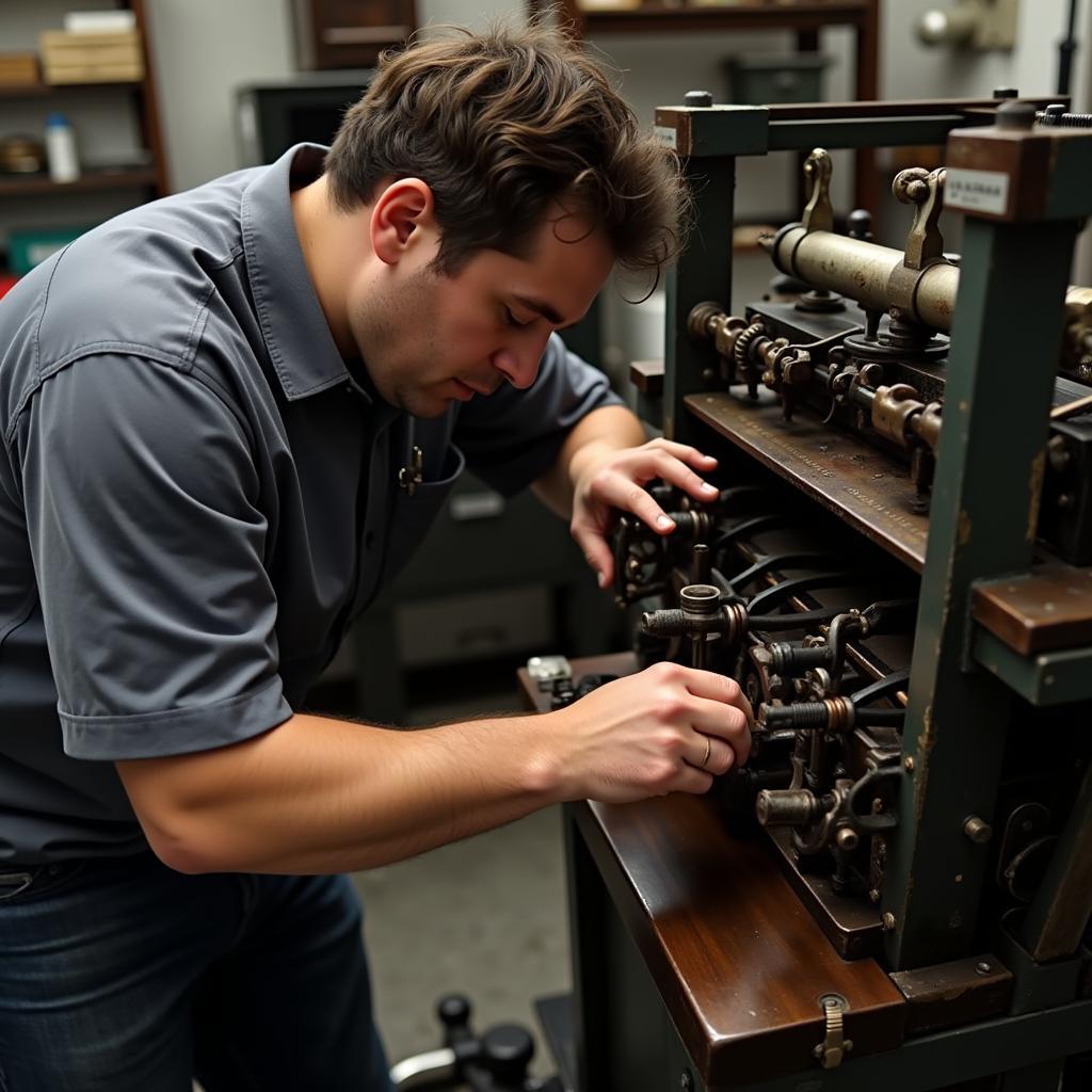 Technician inspecting an Amador press