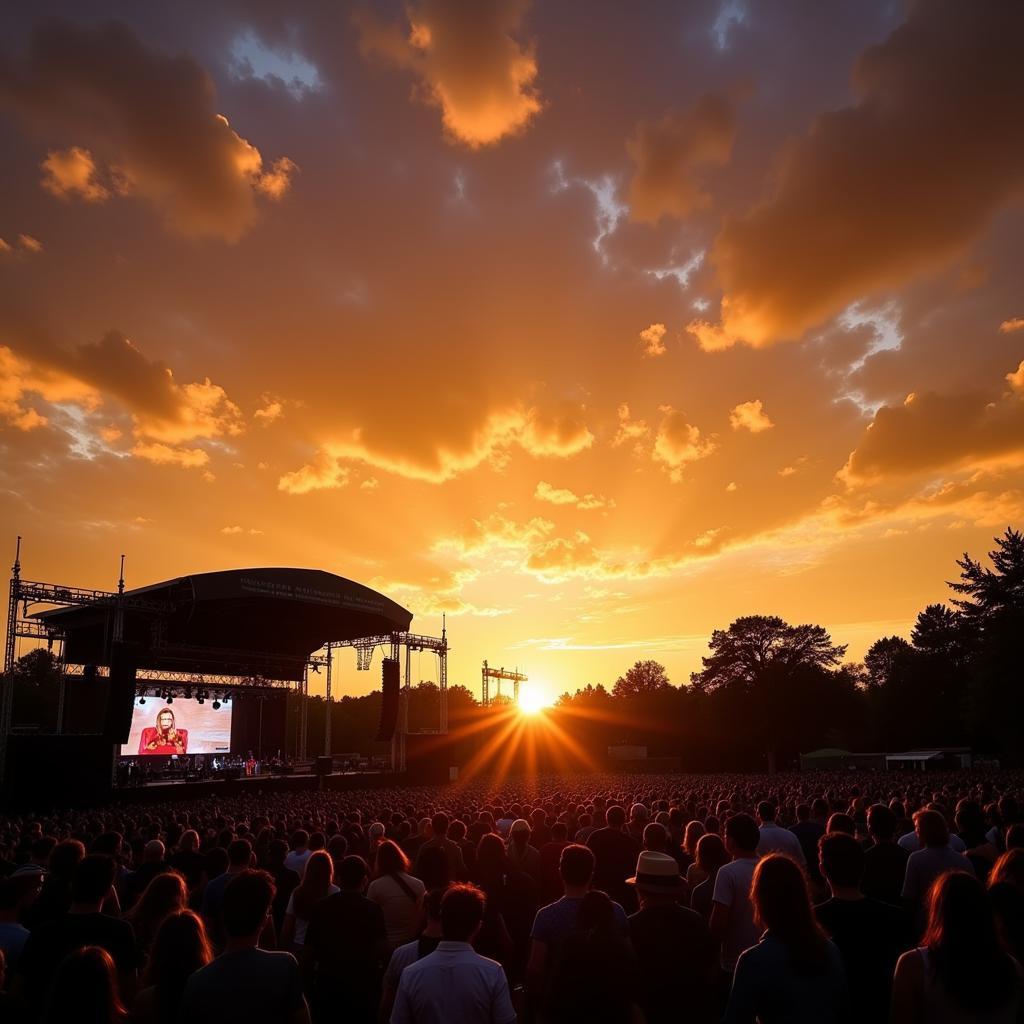 A picturesque sunset view over Templeton Park during a concert