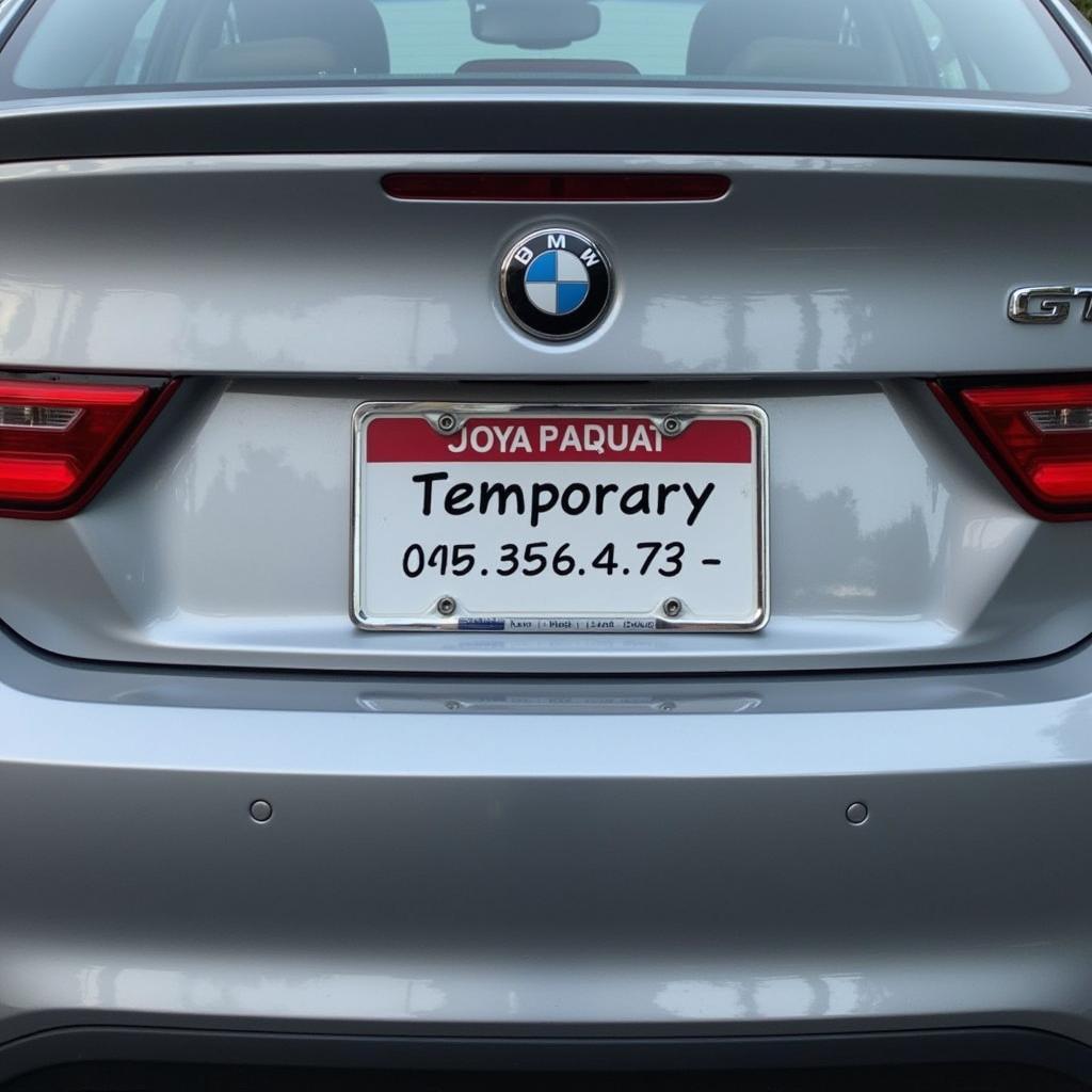 Car with a temporary license plate