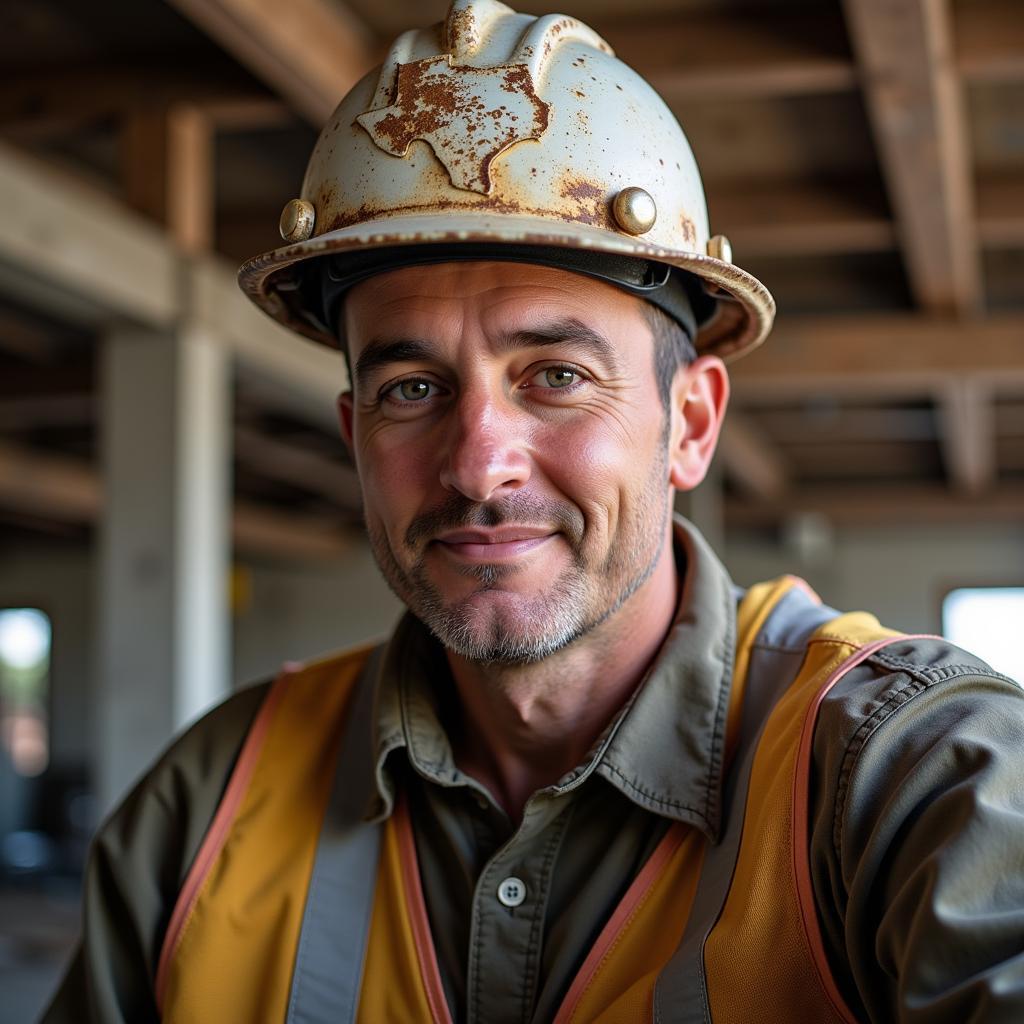 Texan worker wearing a hard hat