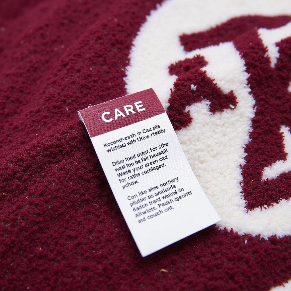 Care Label on a Texas A&M Throw Blanket