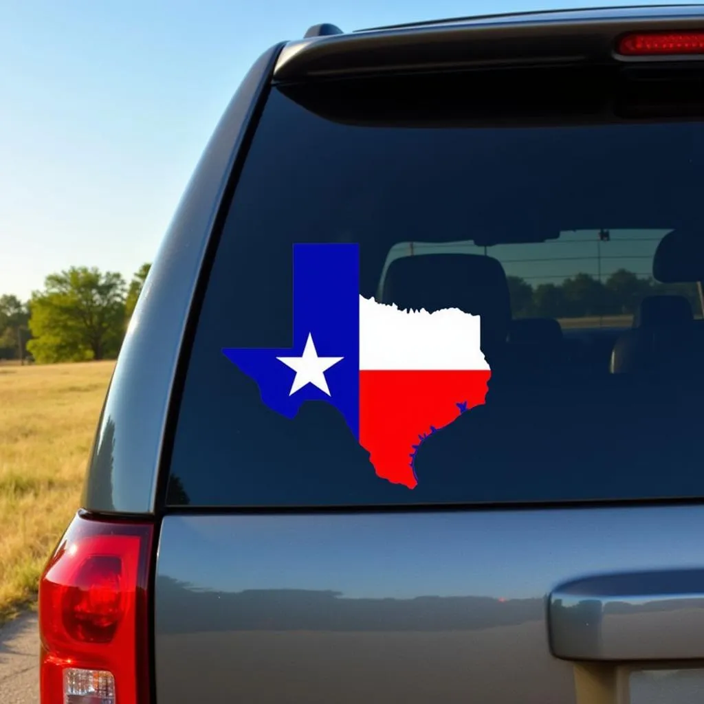 Texas flag decal on car window