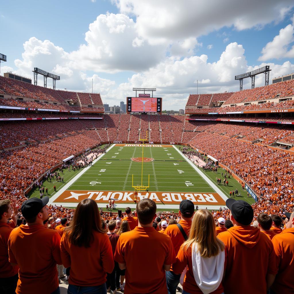 Texas Longhorns football game with fans cheering