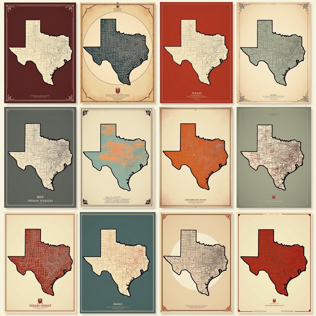 Various styles of Texas Map Posters