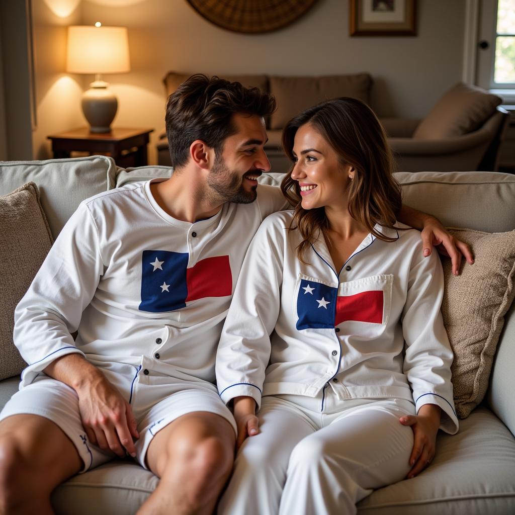 Couple Lounging in Matching Texas Pajamas