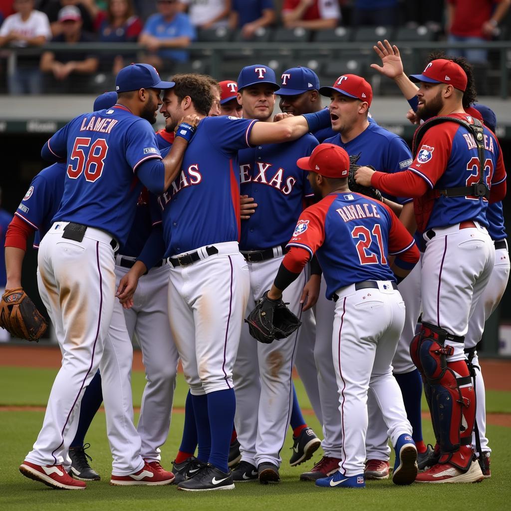 Texas Rangers celebrating a victory on the field