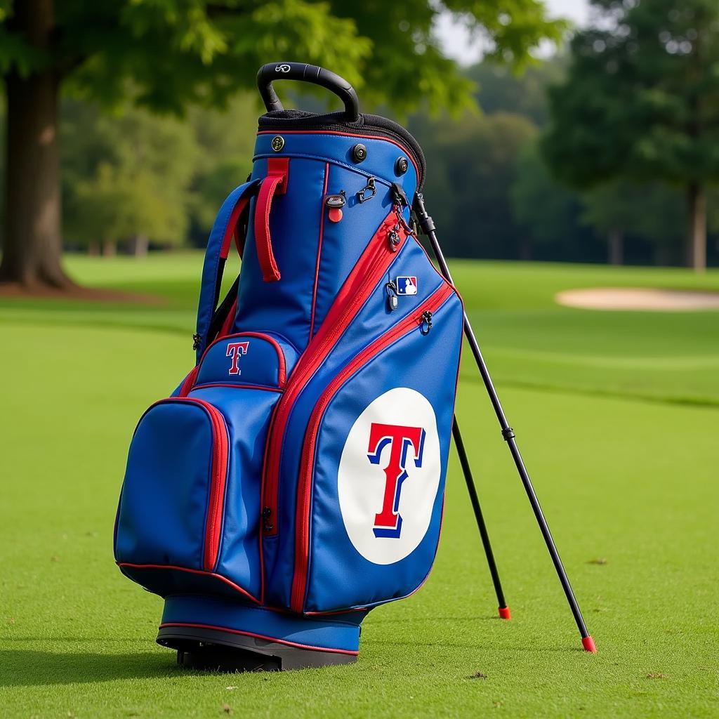 Texas Rangers golf bag on a golf course