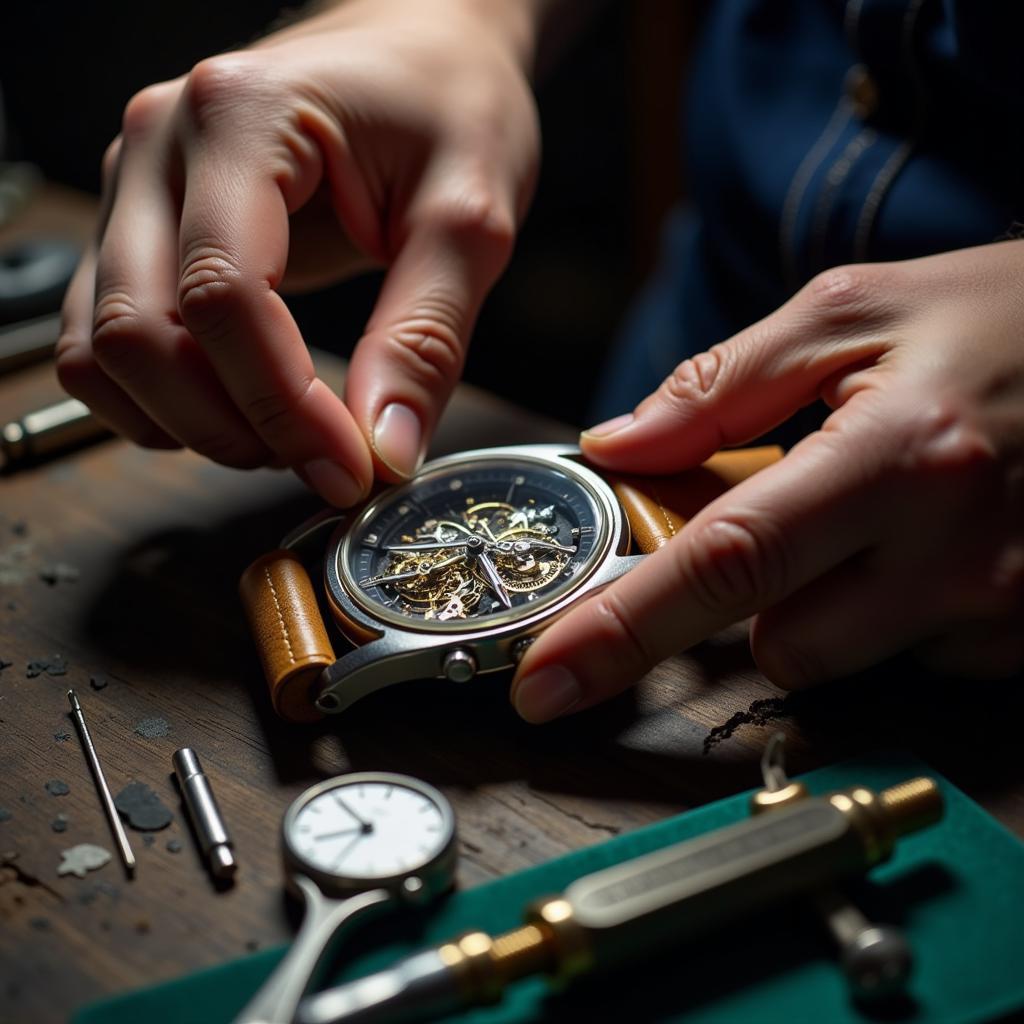 Skilled Watchmaker Crafting a Timepiece in a Texas Workshop